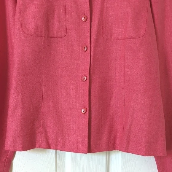 Dana Buchman 90's Vintage Lightweight Linen Collared Button Up Shacket Pink 10 - Picture 8 of 14